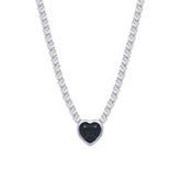 Asfour Crystal Tennis Necklace With Black Heart In 925 Sterling Silver-ND0343-WP
